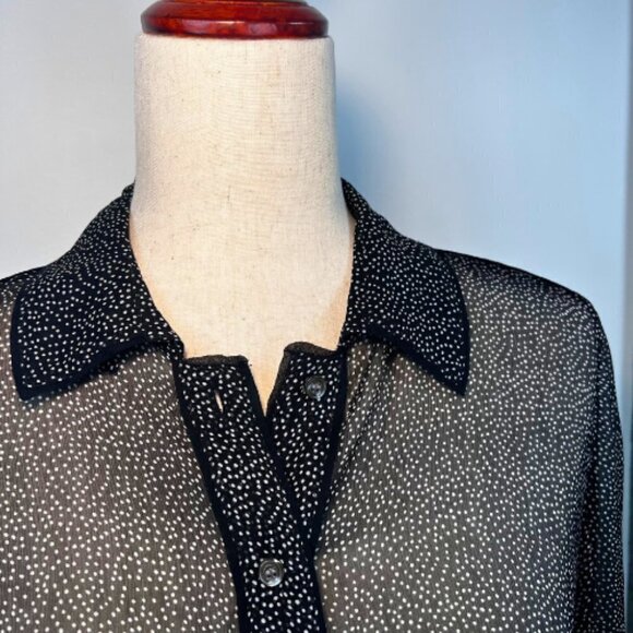 J. CREW COLLECTION Black & White Dot Sheer Silk Secretary Blouse Size 0 - Picture 3 of 10